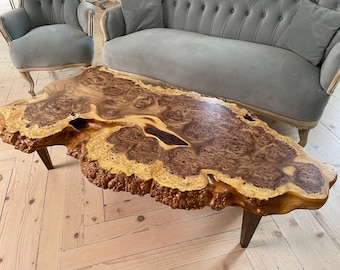 Slab wood coffee table, Handcrafted coffee table, Live edge coffee table, Rustic wood table, Wooden coffee table, Walnut With Live edge