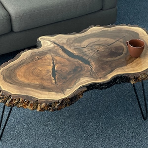 Slab wood coffee table, Handcrafted coffee table, Live edge coffee table, Rustic wood table, Wooden coffee table, Walnut With Live edge