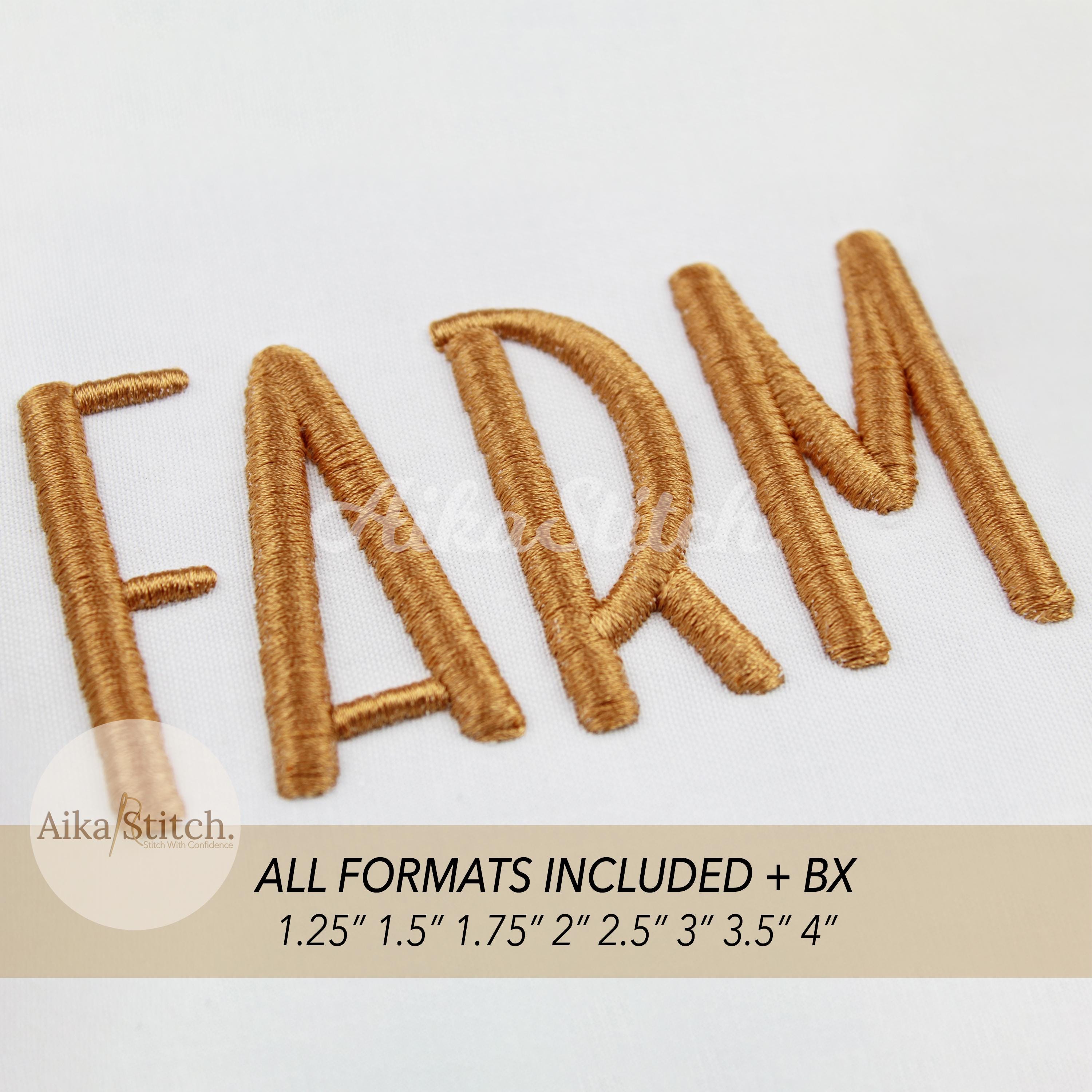 Farm 3D Puff Foam Embroidery Font; Script Cursive Alphabet; Satin