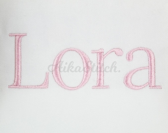 Lora Modern Serif Embroidery Font, Satin Stitch BX Alphabet Pes, Dst, Vp3, Jef, Exp, Xxx, Hus, Machine Embroidery Digital Font Download