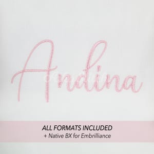 Fuente de bordado Andina; Alfabeto caligráfico; Puntada de satén en formato BX; Archivos de descarga instantánea - 5 tamaños (Bx, PES, DST + 6 formatos)