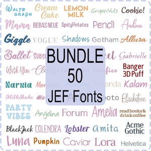Bundle 50 JEF Format Only Modern Script Handwriting Embroidery Font, Satin Stitch Alphabet Machine Embroidery Digital Font Download