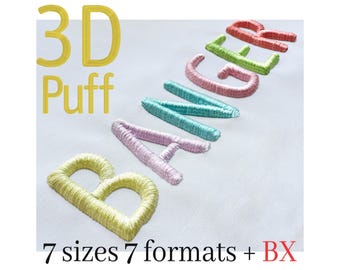 Banger 3D Puff Font Satin Stitch Embroidery Font, Satin Stitch BX Alphabet Pes Dst Vp3 Jef Exp Xxx Hus Machine Embroidery Digital Download
