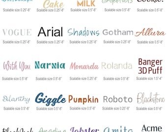 Bundle 50 Fonts Satin Stitch Native Scalable Sizes 0.25 - 8 inches BX Font Embroidery Text Alphabet Design Instant Download Punctuations