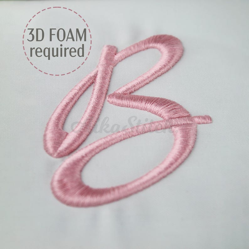 Marck 3D Puff Foam Embroidery Font; Script Cursive Alphabet; Satin ...