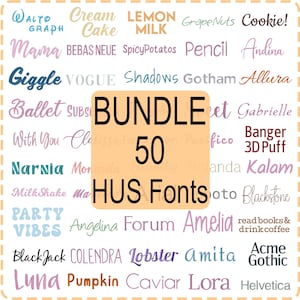 Bundle 50 HUS Format Only Modern Script Handwriting Embroidery Font, Satin Stitch Alphabet Machine Embroidery Digital Font Download