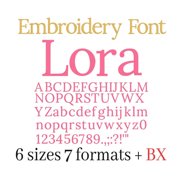 Lora Embroidery Font Alphabet Machine Embroidery Design BX Format Instant Download Punctuations Numbers Dst Exp Hus Jef Pes Vp3 Xxx Formats