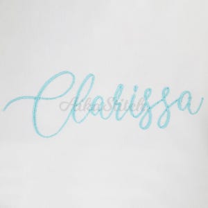Clarissa Embroidery font; Script Cursive Alphabet; Satin Stitch BX format; Instant Download Files - 5 Sizes - Bx, PES, DST + 5 Formats