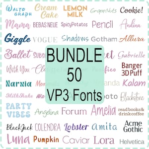 Bundle 50 VP3 Format Only Modern Script Handwriting Embroidery Font, Satin Stitch Alphabet Machine Embroidery Digital Font Download