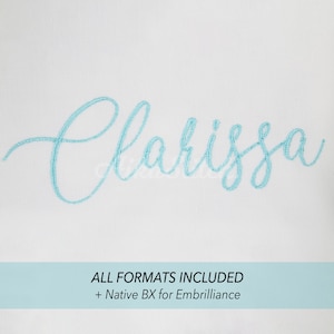 Clarissa Embroidery font; Native Bx Fonts Alphabet; Satin Stitch BX format; Instant Download Files - 5 Sizes - Bx, PES, DST + 6 Formats