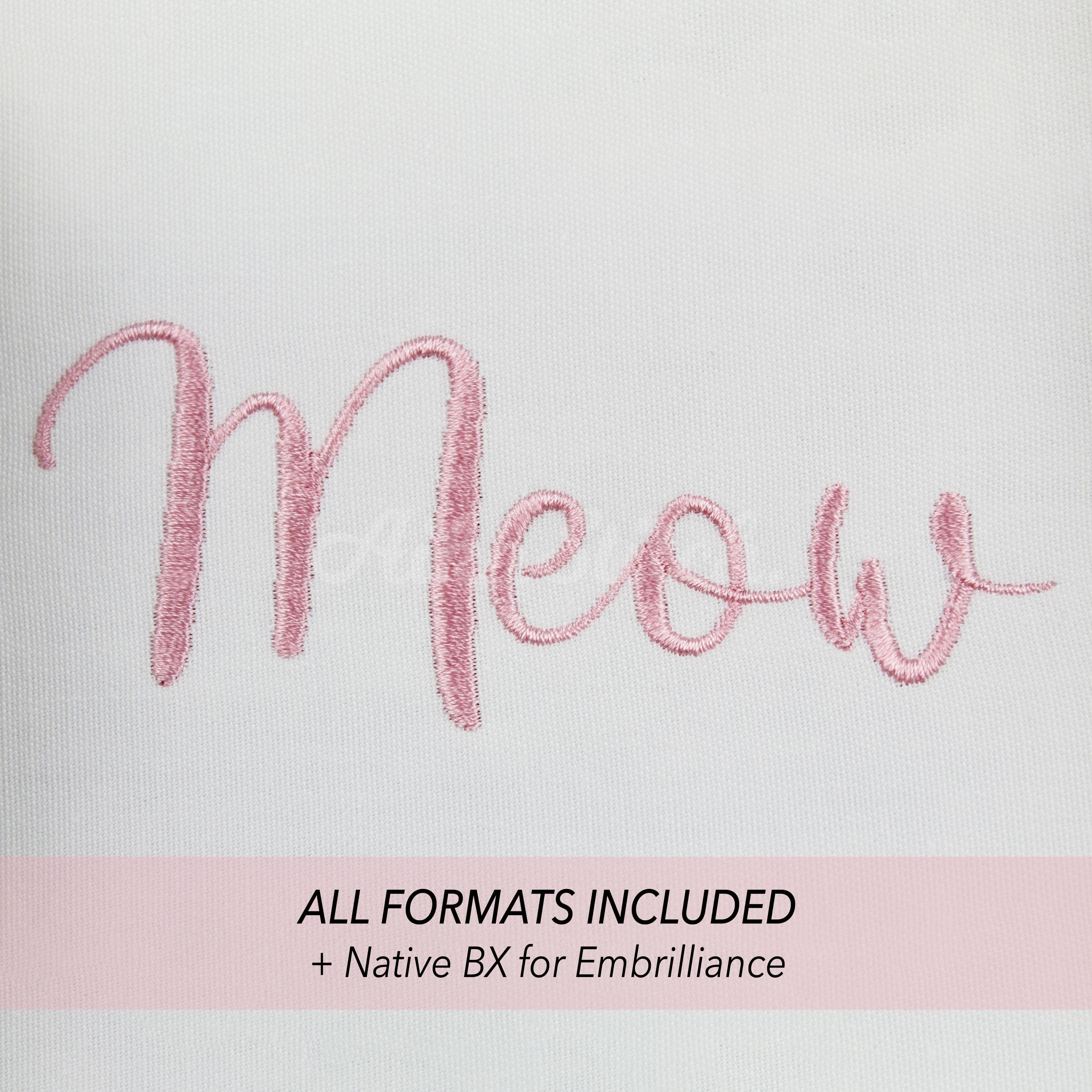 Meow Text Cursive Meow Embroidery Font; Script Cursive Fonts Alphabet; Satin Stitch BX ...