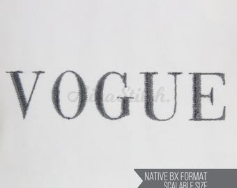Vogue Modern Serif Basic Native BX Scalable Embroidery Font, Satin Stitch Alphabet Pes, Dst, Vp3, Jef, Exp, Xxx, Hus, Digital File Download