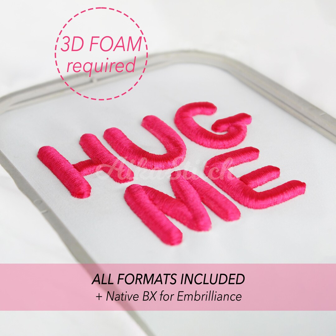 Hug Me 3D Puff Embroidery Font; Script Cursive Alphabet; Satin Stitch ...