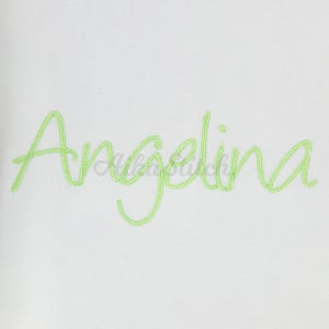Angelina Modern Script Cursive Embroidery Font, Satin Stitch BX Alphabet Pes, Dst, Vp3, Jef, Exp, Xxx, Hus, Machine Embroidery Digital Font