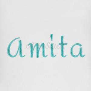 Amita Embroidery font; Sans Serif Cursive Alphabet; Satin Stitch BX format; Instant Download Files - 10 Sizes - Bx, PES, DST + 5 Formats