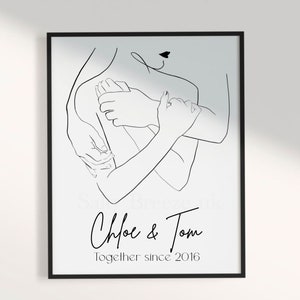 Personalised couple hugging line drawing, personalised valentines girlfriend and boyfriend, bride and groom print, Couple embrace