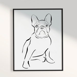 French bulldog Line drawing print, french bulldog line art, bulldog gift, french bulldog pet poster black and white gallery wall