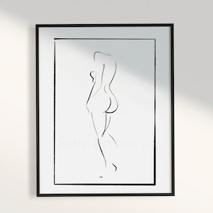 Female nudity figure drawing, Minimalist modern black and white print line art, female model poster, female body drawing