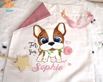 Hand painted baby changing bag. Dog with rose Birth gift, newborn kit, baby shower