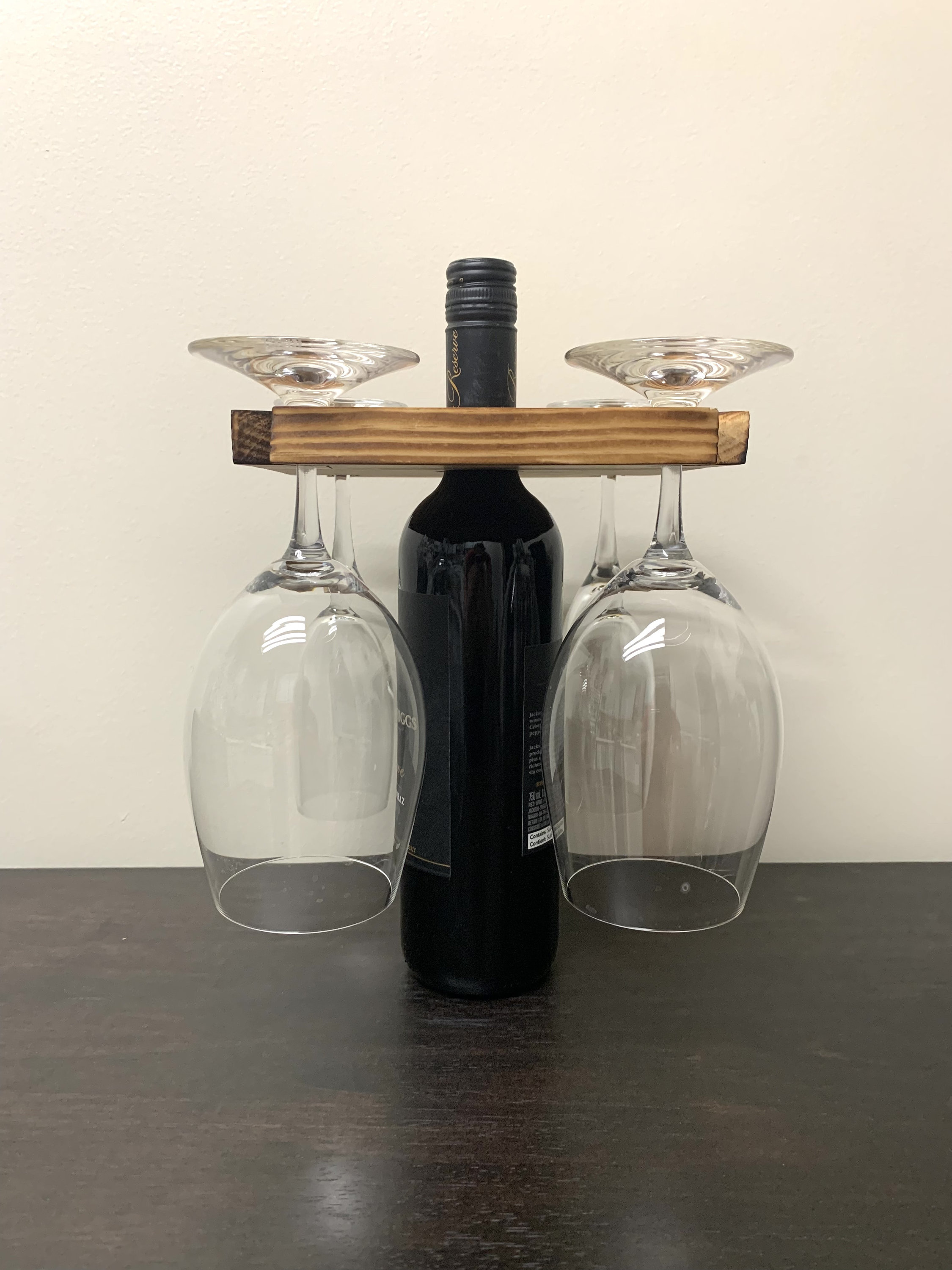 caddy en verre de vin fait à la main | bouteille bois et caddy porte-verre rustique portable présentoir verre