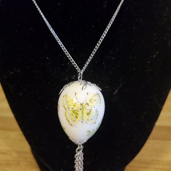 Hand painted Quail Egg pendant necklace