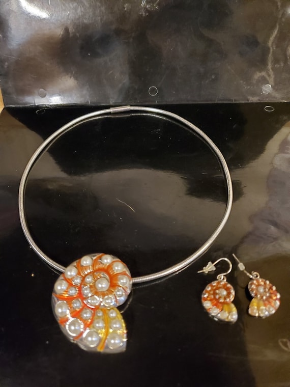 Ammonite Necklace and matching pierced Earrings
