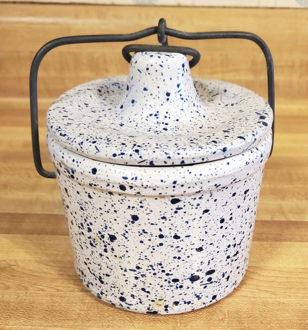 Cobalt Blue Spatterware Cheese or Butter Crock - Etsy