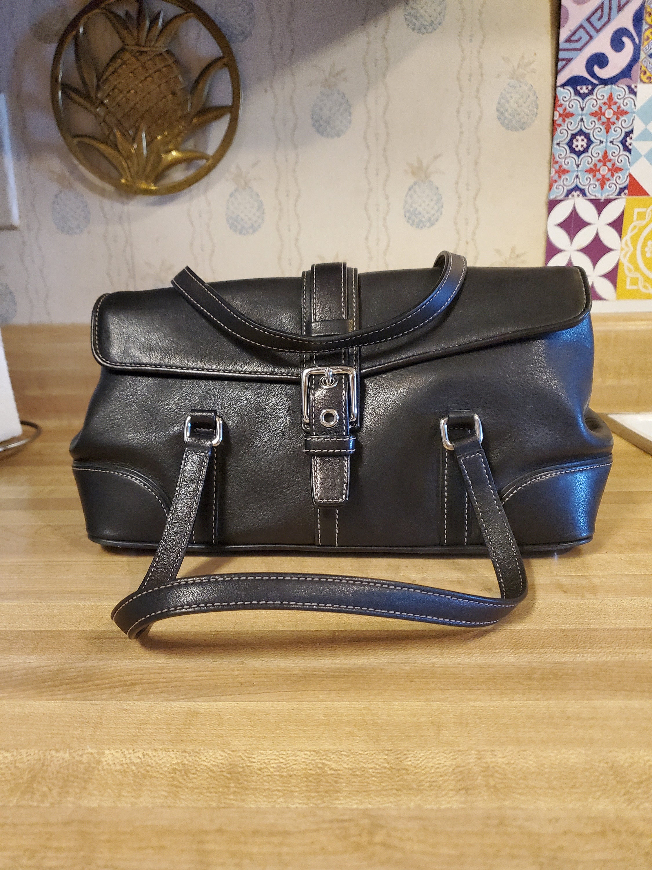 Coach Hampton Black Leather Satchel Bag: Silver Hardware, 2004