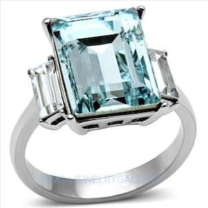 Natürlicher Blautopas Ring, Massives Silber, 10×12MM Smaragdschliff Edelstein, Jubiläumsring