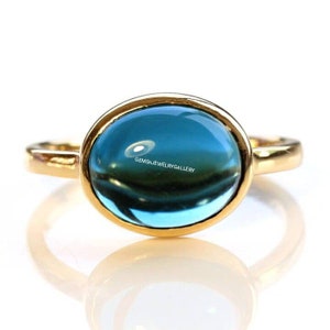 Amazing Natural London Blue Topaz Ring, 8×10MM Oval Cabochon, Anniversary Ring