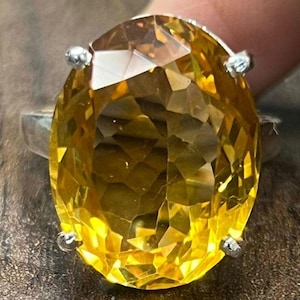 Large Natural citrine Ring Solid Silver 15×20 MM Oval Cut Gemstone Anniversary Ring