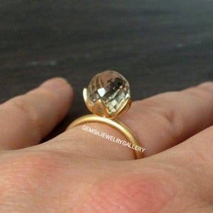 Amazing Natural Prasiolite Ring, 10×10MM Faceted Ball Ring, Solid Silver, Unique Gemstone Ring, Anniversary Ring