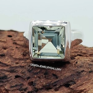 Amazing Natural Prasiolite Ring, Solid Silver, 12×12MM Square Cut Gemstone, Green Stine Ring, Anniversary Ring