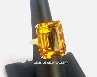 Very Large Natural Citrine Ring, 15×20MM Emerald Cut Gemstone, Solid Silver Ring, Anniversary Ring