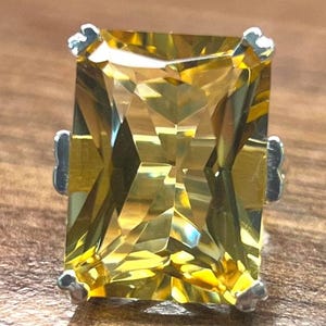 Very Large Natural Honey Citrine Ring Solid Silver 16×22 MM Princess Cut Gemstone Anniversary Ring