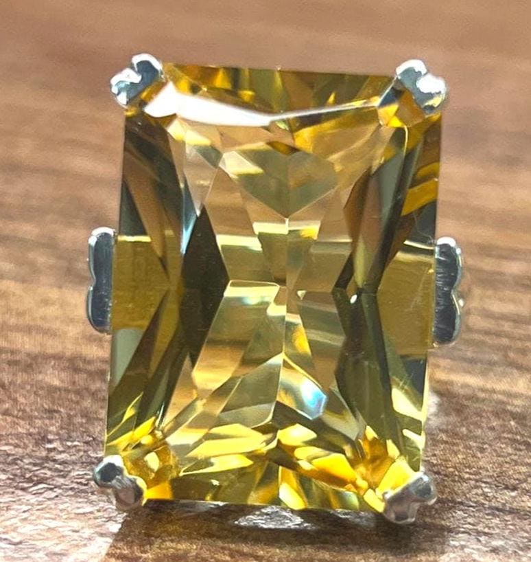Very Large Natural Honey Citrine Ring Solid Silver 16×22 MM Princess Cut Gemstone Anniversary Ring