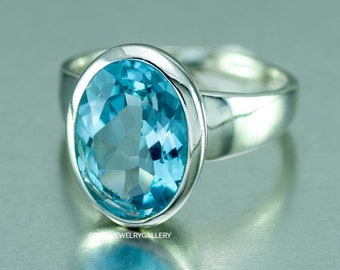 Large Top Sky Blue Topaz Ring, 925 Sterling Silver Ring, Blue Gem Ring, December Birthstone, Anniversary Ring
