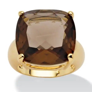 Large Natural Smokey Quartz Ring, solid Silver, 15×15MM, Cushion Cut Gemstone, Anniversary Ring