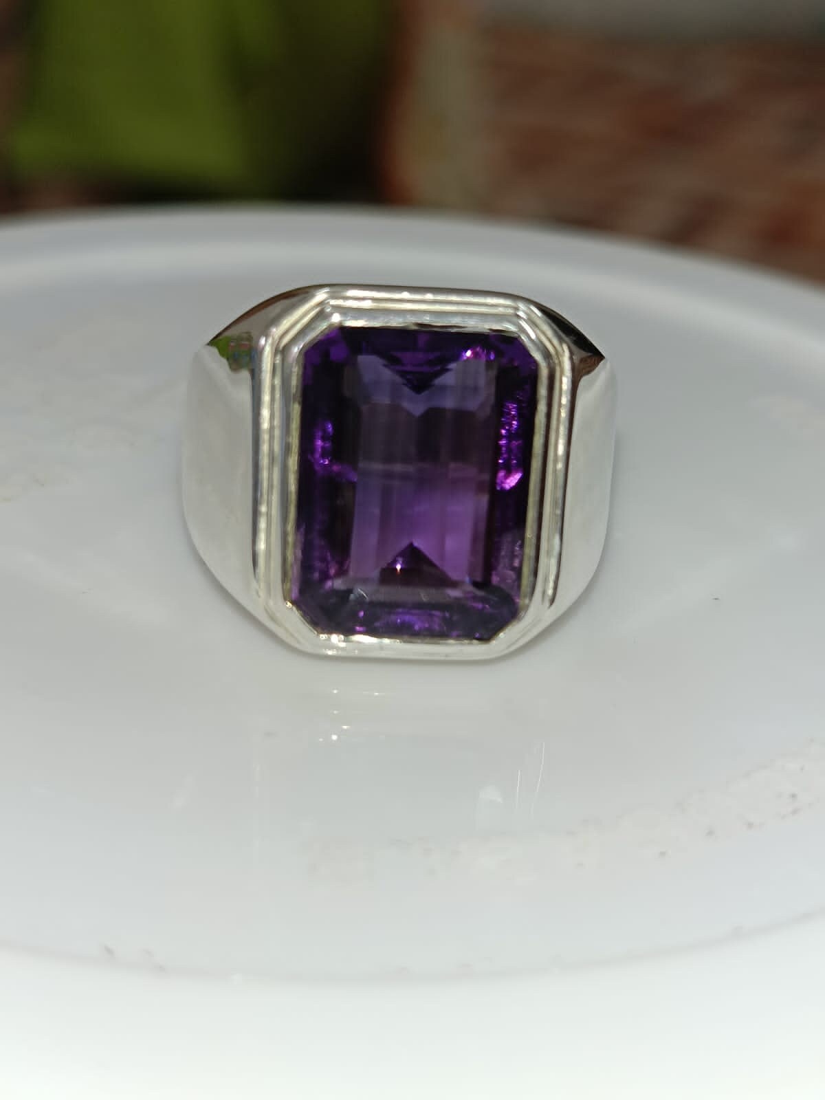 Heavy Silver Natural Amethyst Ring,solid Silver,12×16mm Emerald Cut ...