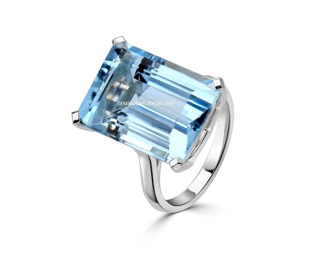 Real Blue Topaz Rings Natural Blue Topaz Ring, Solid Silver Ring, 10×14MM Emerald Cut ...