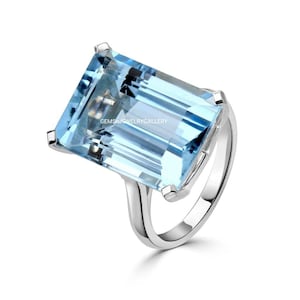 Natürlicher Blautopas Ring, Massiver SilberRing, 10×14MM Smaragdschliff Edelstein Ring, Jubiläumsring
