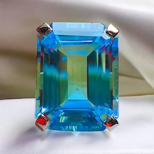 Sehr großer natürlicher himmelblauer Topasring, Sterlingsilber 15 × 20 MM Smaragdschliff-Edelstein-Frauenring
