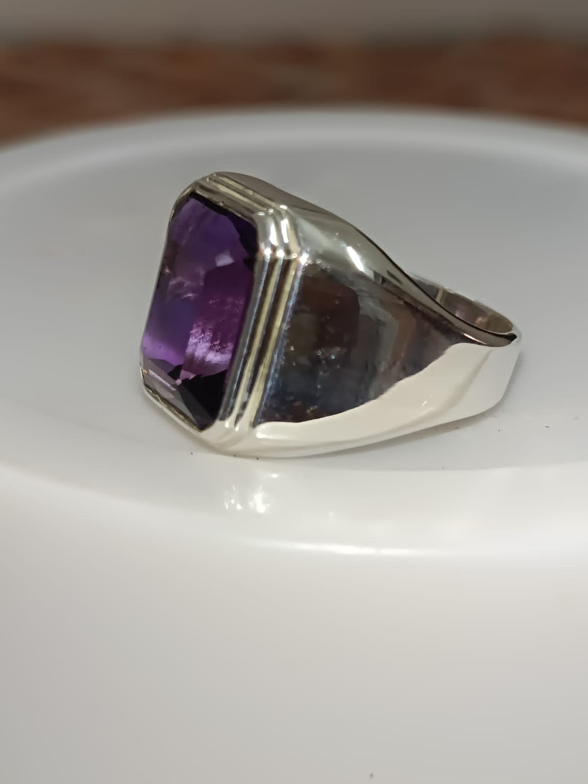 Heavy Silver Natural Amethyst Ring,solid Silver,12×16mm Emerald Cut ...
