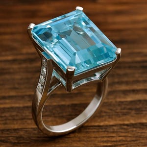 Very Large Natural Blue Topaz Ring, Solid Silver, 15×20MM Emerald Cut Gemstone, Blue Gemstone Ring, Anniversary Ring