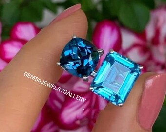 Natural London Blue Topaz And Swiss Blue Topaz Ring, Solid Silver Ring, Blue Gemstone, Anniversary Ring