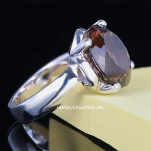 Natural Smokey Quartz Ring, Brown Gemstone Ring, Solid Silver Ring, Round Cut Gem, Anniversary Ring