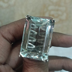 75.50 Carats Huge Natural Crystal Quartz Ring, Solid Silver,20×30MM Emerald Cut Gemstone, Anniversary Ring
