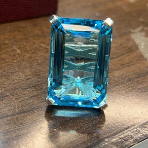 93.5 Carats Natural Topaz Sky Blue Topaz Ring ,Solid Silver ,20×30 MM Emerald Cut Gemstone Anniversary Ring