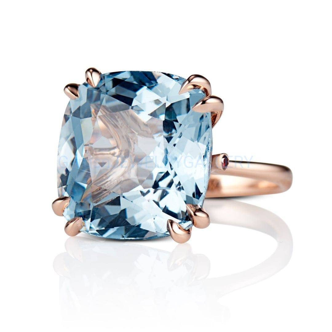 Large Natural Blue Topa Ring, Solid Silver Ring, 15MM Cushion Cut ...