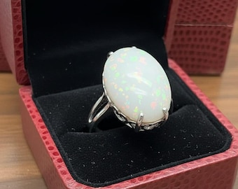 Sehr Großer Natürlicher Äthiopischer Opalring aus massivem Silber 15 × 20 MM Oval Cabochon Frauenjubiläumsring